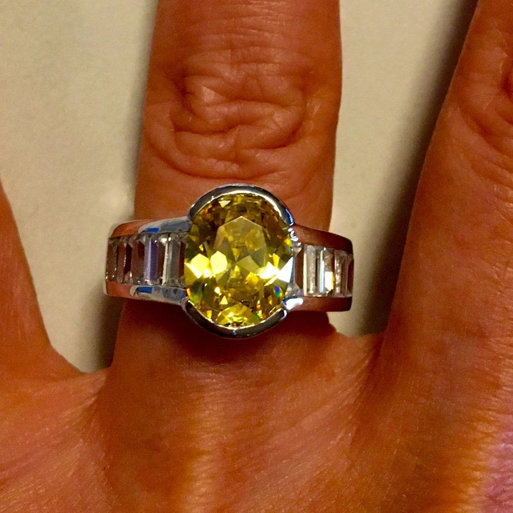 Stunning Charles Winston White and Canary CZ ring
